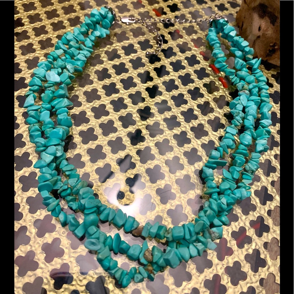 Turquoise Chip Stone 3-Strand Necklace